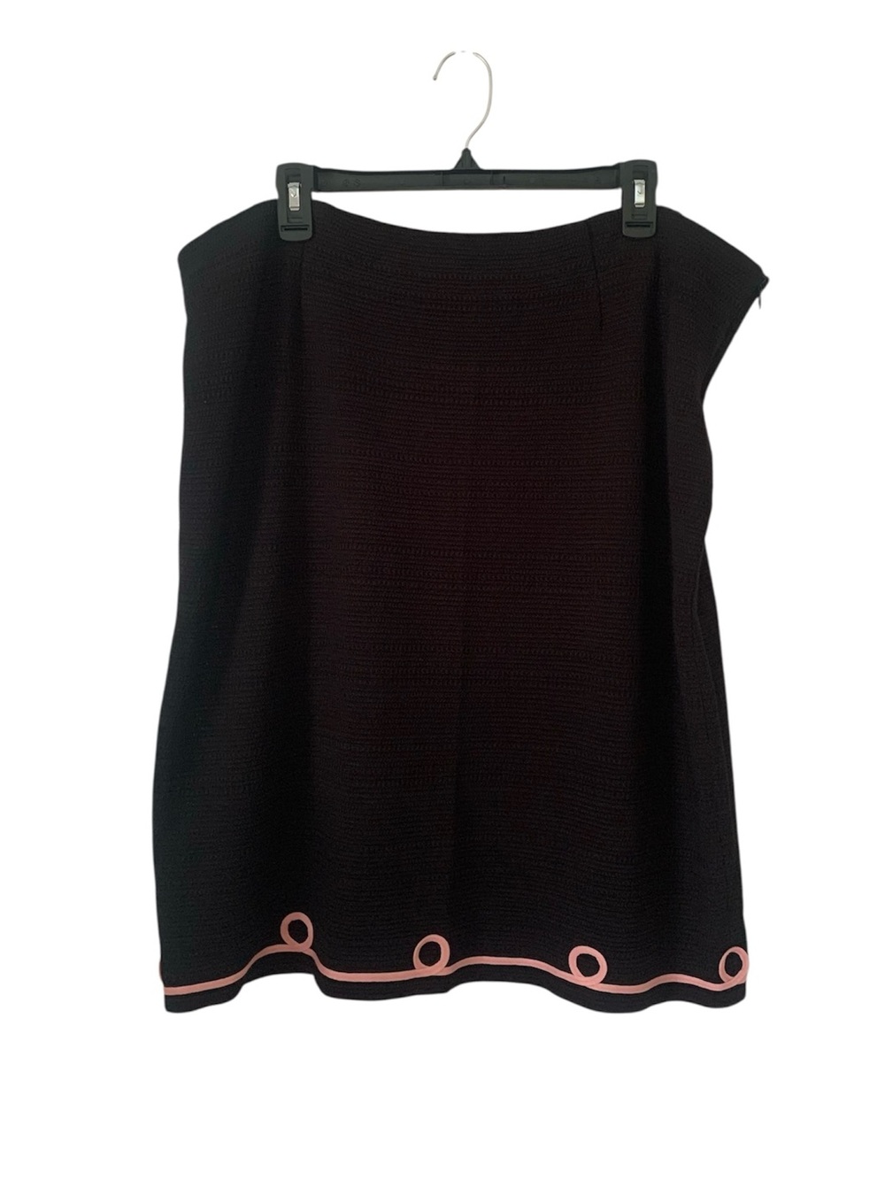 Ming Wang Black Knit Pencil Skirt Pink Ribbon Trim Large Great Condition
